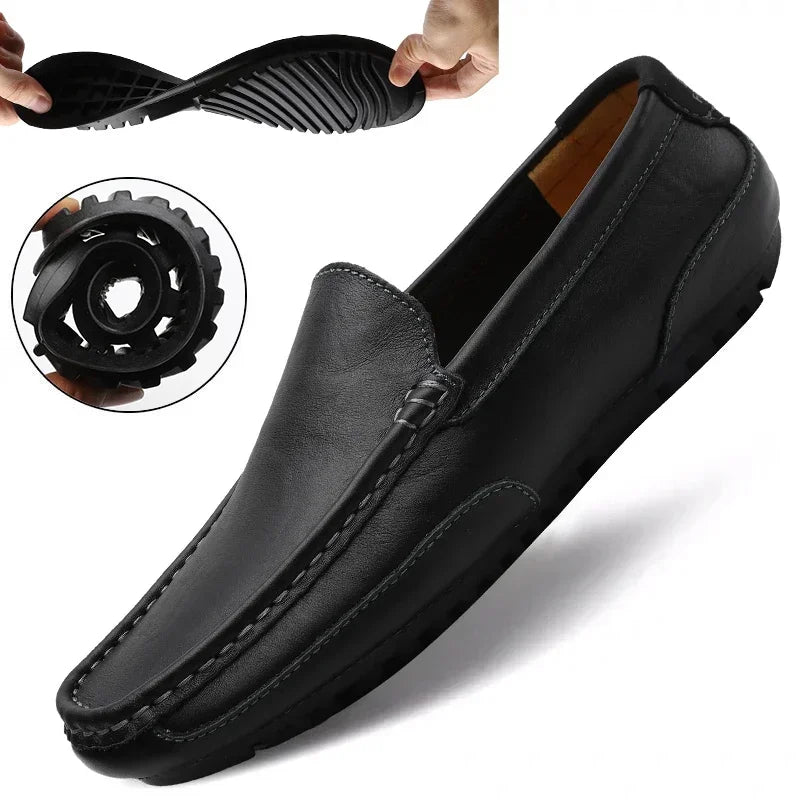Genuine Leather Men Casual Shoes Luxury Brand Breathable Slip on Black Driving Shoes Soft Men Loafers Moccasins Plus Size 37-47