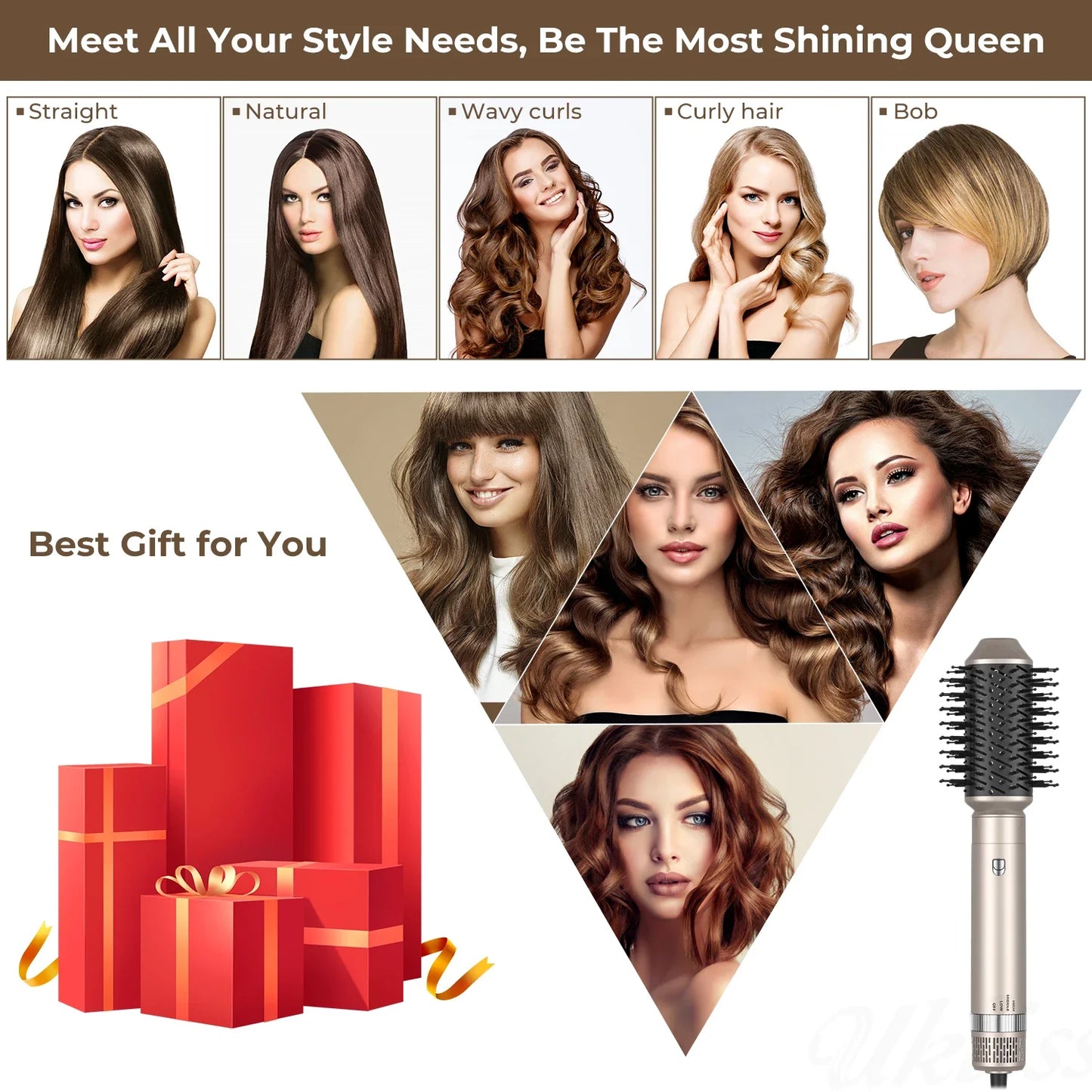 Hair Dryer 5 in 1 Multifunctional Electric Comb Negative Ion StraightComb Curling Iron Detachable Bruening Brush Hair Dryer