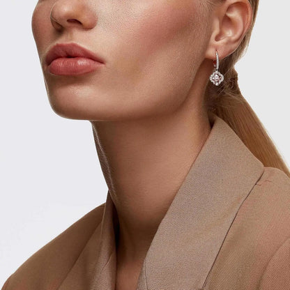 Una Pierced Earrings with Clear Crystal Pavé Surrounding a Pink Stone on a Rose-Gold Tone Finished Setting