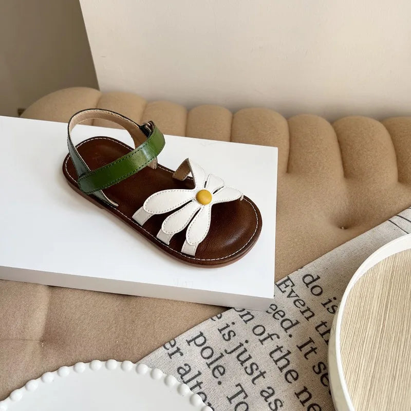 New Summer Children‘s Flat Sandals Floral Decor Girls Princess Shoes School Non-slip Soft Kids Dress Sandals for Beach Outdoor