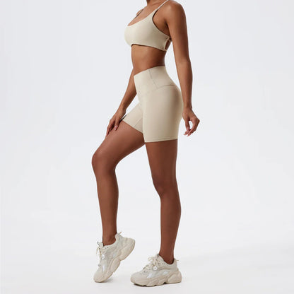 Two Pieces Yoga Set Women Gym Shorts Sports Suit Female Soften Skin-Friendly Activewear Beauty Back Women Sportswear