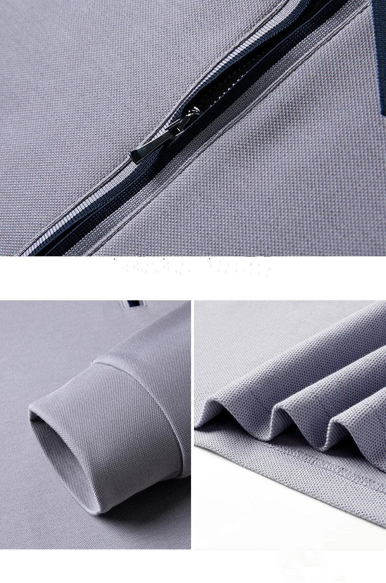 Light luxury brand long sleeved men's polo shirt autumn fashion flip collar half zipper design boutique top silk casual T-shirt