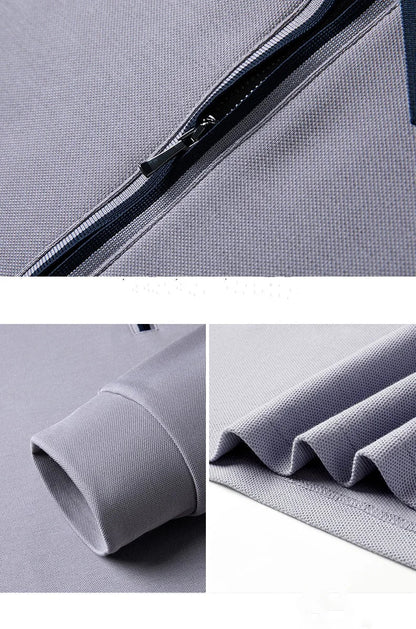 Light luxury brand long sleeved men's polo shirt autumn fashion flip collar half zipper design boutique top silk casual T-shirt