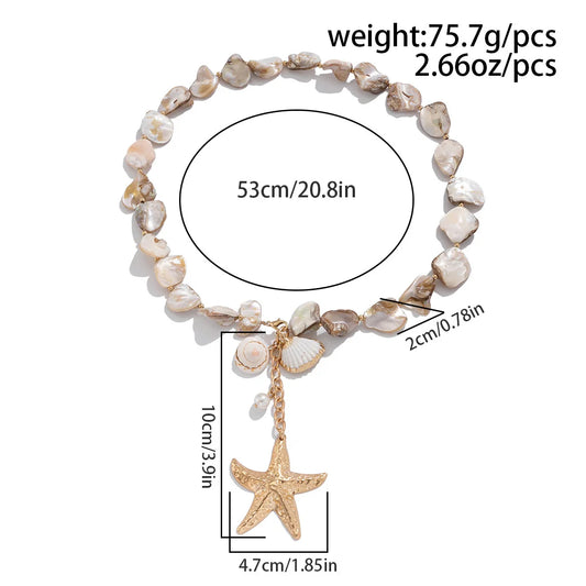 Retro Starfish White Shell Conch Pendant Necklace  Women 2024 Simple Creative Colorful Stones  Hand Woven beach Jewelry Girls