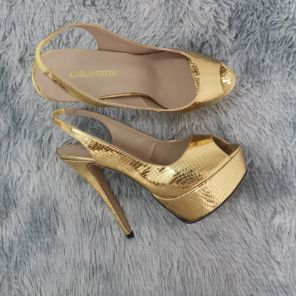 Women Sandals Sexy Pumps 14CM Platform Stripper High Heels Open Toe Stilettos Gladiator Party Dress Wedding Shoes Large Size 44
