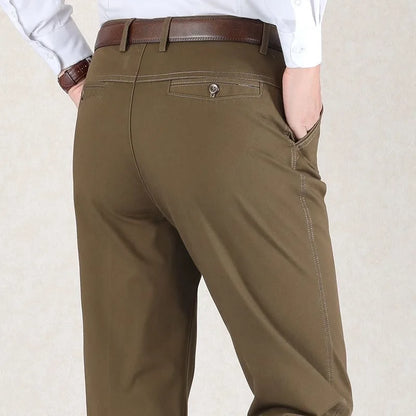 Men's 100% Cotton Summer Autumn Casual Pants Fashion Solid Black Khaki Gentle Thicken Trousers Brand Smart Suit Pant GOZBKF