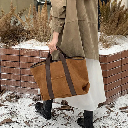 Vintage Suede Large Capacity Handbag Simple All-match Fashion Tote Bags Design Casual Top Handle Shoulder Bag For Women