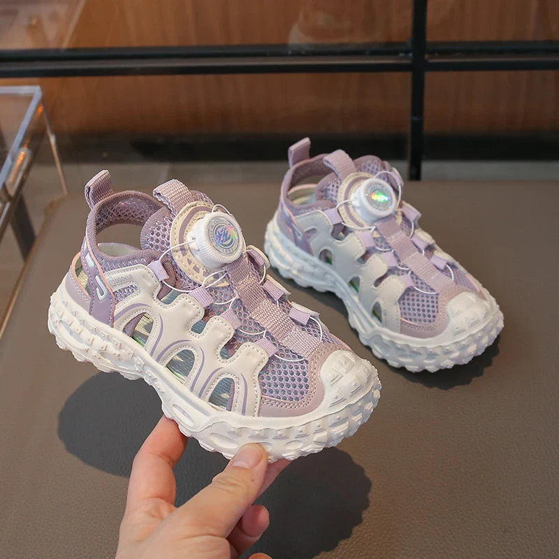 Children's Sports Sandals 3-18 Years Old Blue Hollow Breathable Boys Girls Casual Shoes Light Purple Soft Non-slip Kids Sneakers