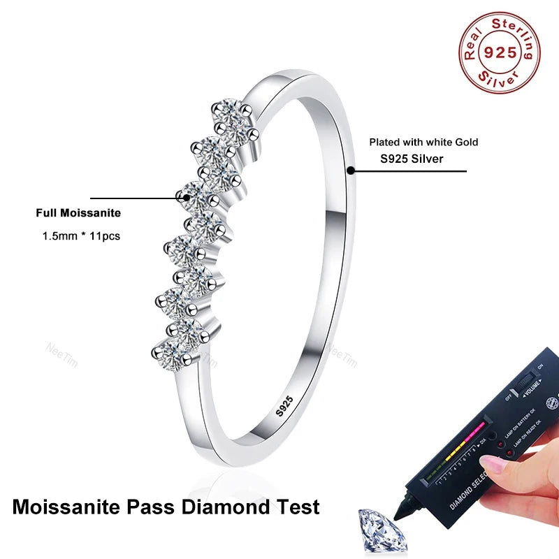 Full 1.5mm D Moissanite Rings for Women 925 Sterling Silver Lab Diamond Wedding Ring Stackable Ring Band Gemstone