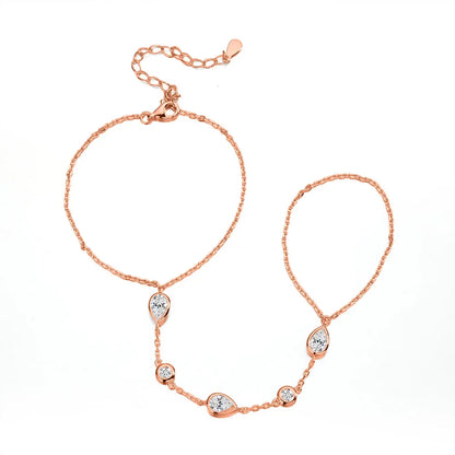 Dainty All Pear Round Cut Moissanite Finger Chain Bracelets Women 14-20cm Wrist Size Adjustable s925 Silver Hand Jewelry