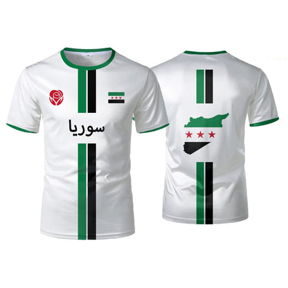 Syria Football T-Shirt Summer Sports Breathable Quick-drying Men's Tops Syrian Flag Map Print Short Sleeve Jersey Kid's Clothes