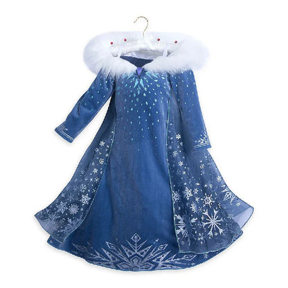 Girls Cosplay Frozen Elsa Princess Dress Children Winter Fill Sleeve Snow Queen Costume Kids Carnival Birthday Party Dresses