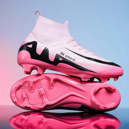 Fashion Pink Soccer Shoes Men's  Professional Lightweight Sock Football Boots Outdoor Non-slip Original Football Cleats Sneakers
