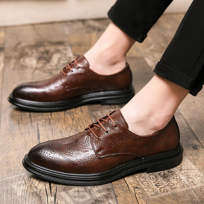 Luxury Men Brogue Dress Shoes Men Suit Casual Shoes Formal Business Leather Shoes Men Brown Wedding Italian Banquet Shoe Size 46