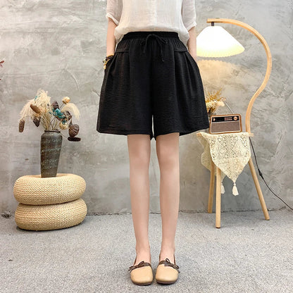 Plus sizeIce Silk Elastic Waist Wide-Leg Shorts Female Summer High Waist Drape Korean Casual Loose Soft Women's Shorts
