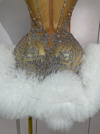 Mesh Sexy See Through Cocktail Mini Dress Women Eveing Luxury Birthday Party Singer Nightclub Show Stage Costume
