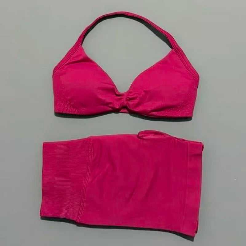 2PCS HISTELLO Sports Seamless Yoga Set Push Up Women Bra Scrunch Butt Lift Leggings Ultra Soft Comfort Yoga Workout Wear