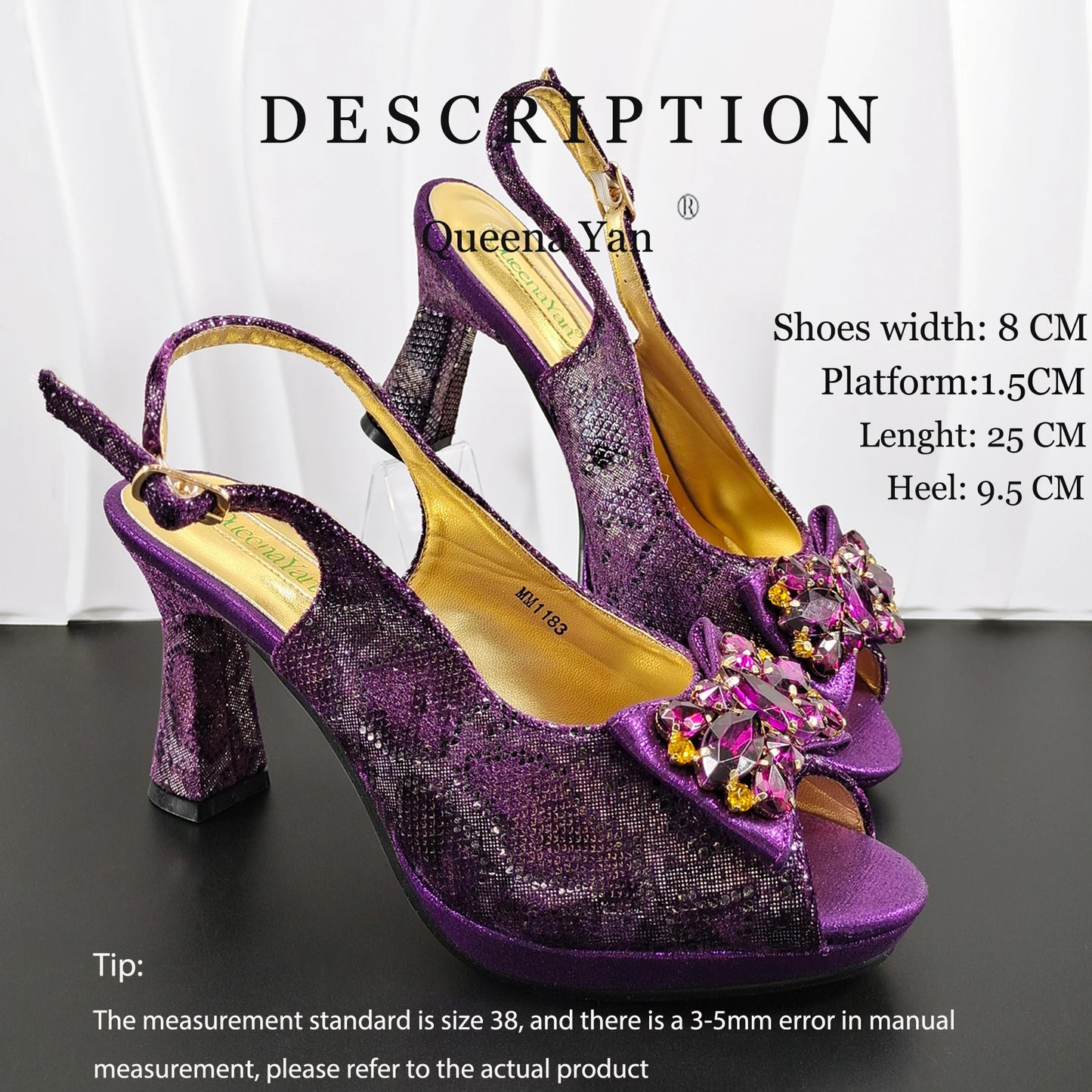 INS Purple Rhinestone-Embellished and Colorful Striped Design Party Wedding Peep Toe Bigger Size Ladies High Heels and Bag Set