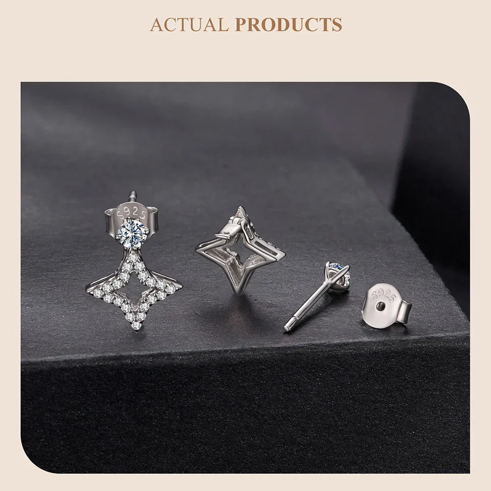 Trendy Moissanite Stud Earrings, S925 Silver Three Ways to Wear D Color Round Cut Lab Diamond Moissanite Party Earrings