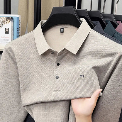 Collar Long Sleeved Polo Shirt for Men in Spring and Autumn 2025 New Business and Leisure Versatile T-shirt