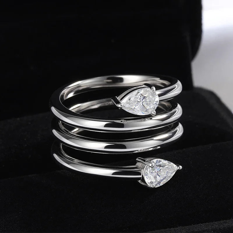 4*6mm 2 Gems Pear Cut Moissanite Rings for Women Certified Jewelry Luxury Wedding Band 925 Sterling Silver Plated 18K