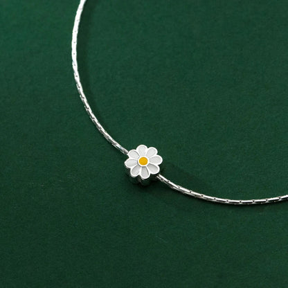 Enamel Daisy Charms Bracelet Real 925 Sterling Silver Link Chain  Lucky Adjustable  Bracelets For Women Fine Jewelry
