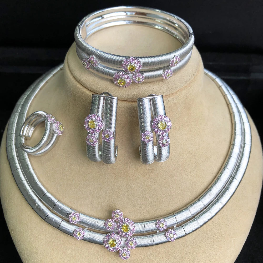 Simple Multicolor African Jewelry Sets for Women Wedding Luxury Naija Jewelry Set Cubic Zirconia Dubai Bridal Jewelry Sets