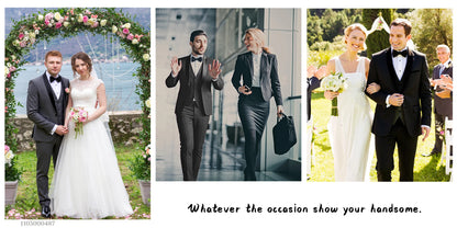 4pcs Men's Tuxedo Set:Classic Lapel Blazer,Vest,Pants&Tie High-Quality,Adjustable Waist.For Parties,Weddings, Proms. Comfy Fit.