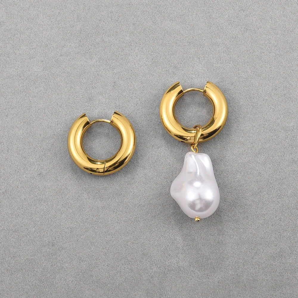 European Retro High-end Asymmetrical Pearl Earrings for Women Titanium Steel Earrings Long Earrings Sassy Earrings Non-fading