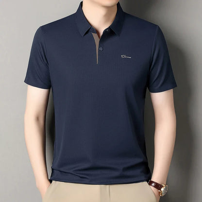 2025 High-end Brand Men's Short Sleeved Polo Shirt Summer Fashion D-letter Casual Business Ice Silk Cool T-shirt