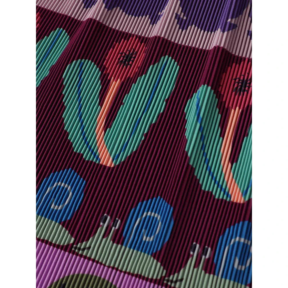 A-line Skirt 2026 Spring New Elastic Waist Colorful Floral Print Pleated Commuter Retro Style Skirt For Women 3ELC20607