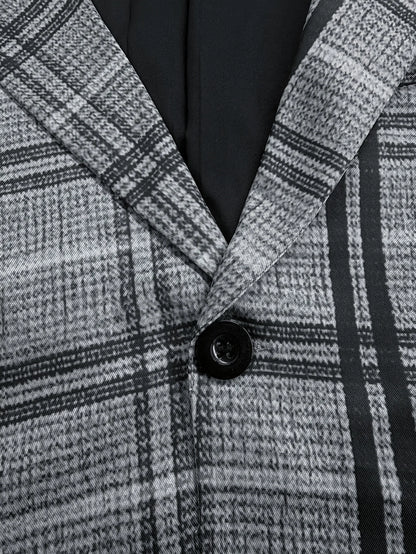 European American Style Men's Business Fashion High Quality Grey Two-Piece Suit Plaid Print Casual Style