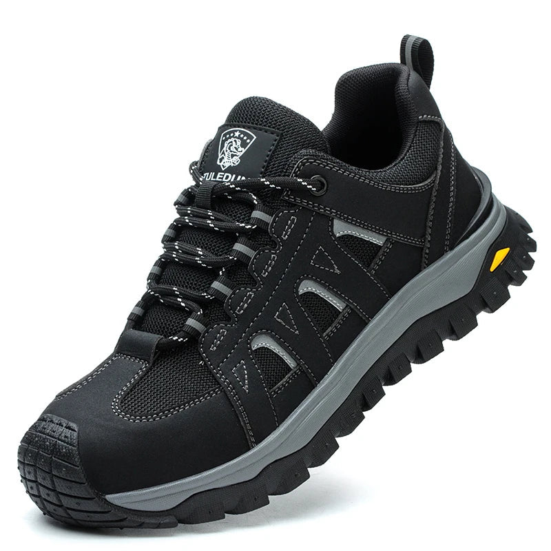 New Safety Men Work Sneakers Anti-smash Indestructible Shoes Steel Toe Protective Boots Anti-puncture Brown Work Safety Shoes