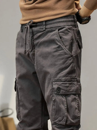 2025 New Multi-Pockets Spring Summer Cargo Pants Men Streetwear Zipper Leg Skinny Work Joggers Cotton Casual Tactical Trousers