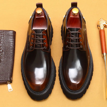 Men's Oxfords Genuine Leather Male Wedding Party Dress Shoes for Men Round Head Lace-Up Office Suit Formal Derby Shoes