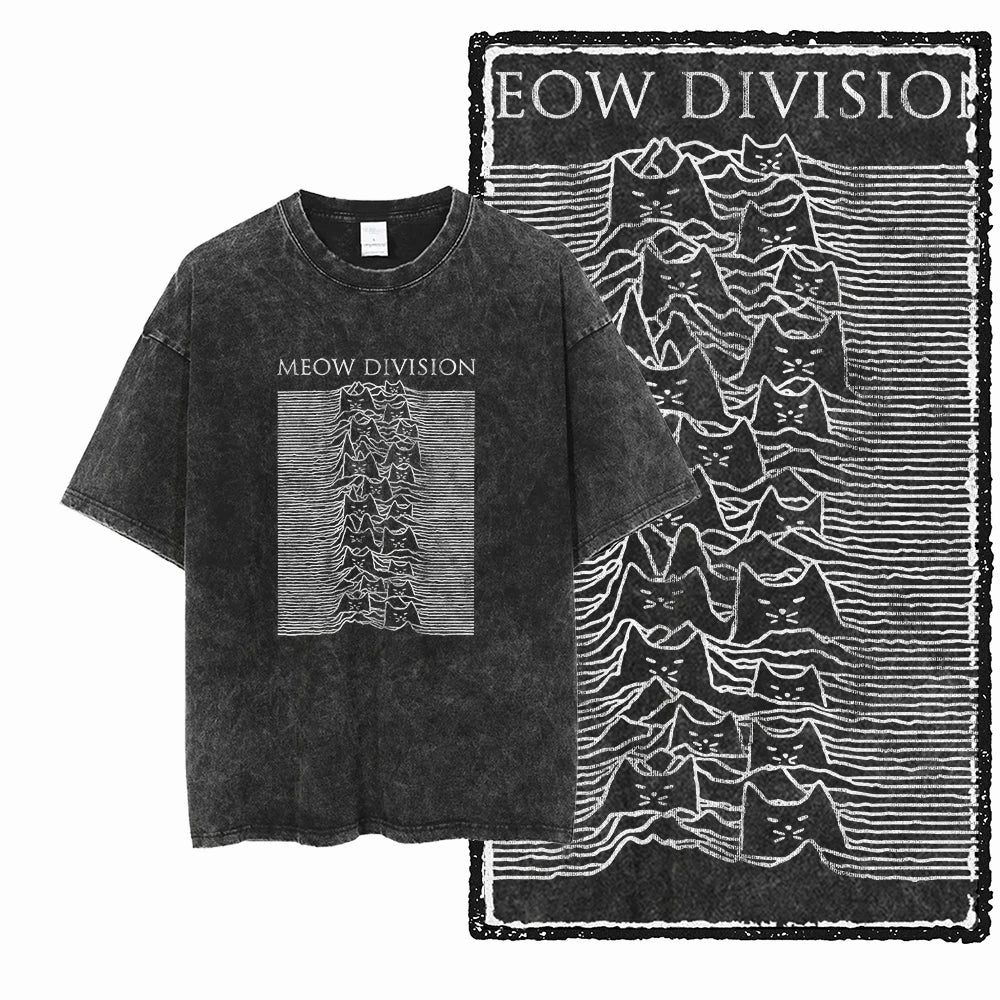 cat Printed Cotton Acid Washed Exclusive Graphic Unisex T Shirt Cool Streetwear Men Tshirts Big Size Tee for men