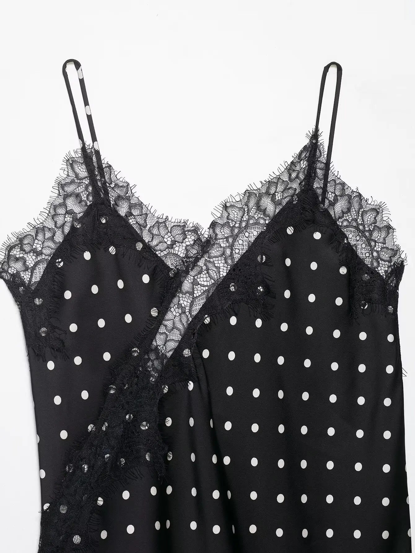 Women 2026 Trend Polka Dot Sling Tops Asymmetric Sleeveless V-Neck Lace Decorative Tops Elegant Fashion Holiday Outfits Camis