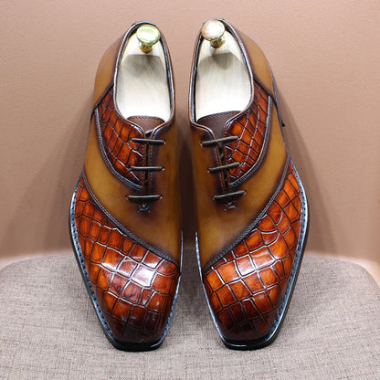 Fashion Mens Oxford Crocodile Pattern Cow Patent Leather Lace Up Wedding Party Office Formal Dress Shoes for Men Mixed Colors