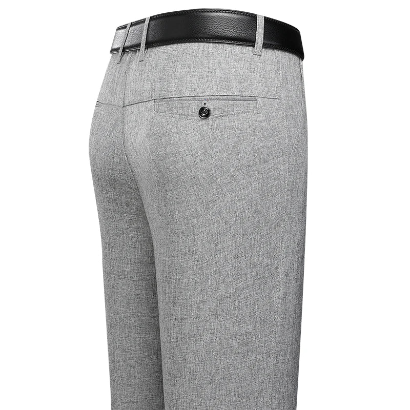 Male Spring Summer Casual Straight Pants Artificial Linen Business Casual Pants Mid Aged Men's Trousers