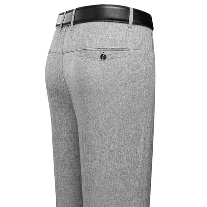Male Spring Summer Casual Straight Pants Artificial Linen Business Casual Pants Mid Aged Men's Trousers