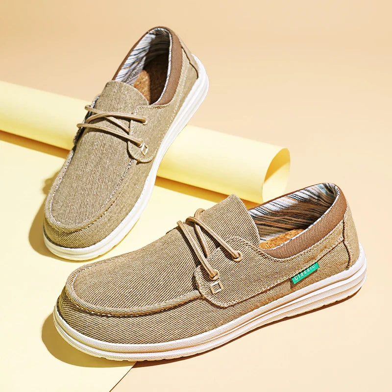 Men's Canvas Shoes Retro Loafers Lightweight Flats Leisure Footwear Male Summer Moccasin Men Casual Business Shoe