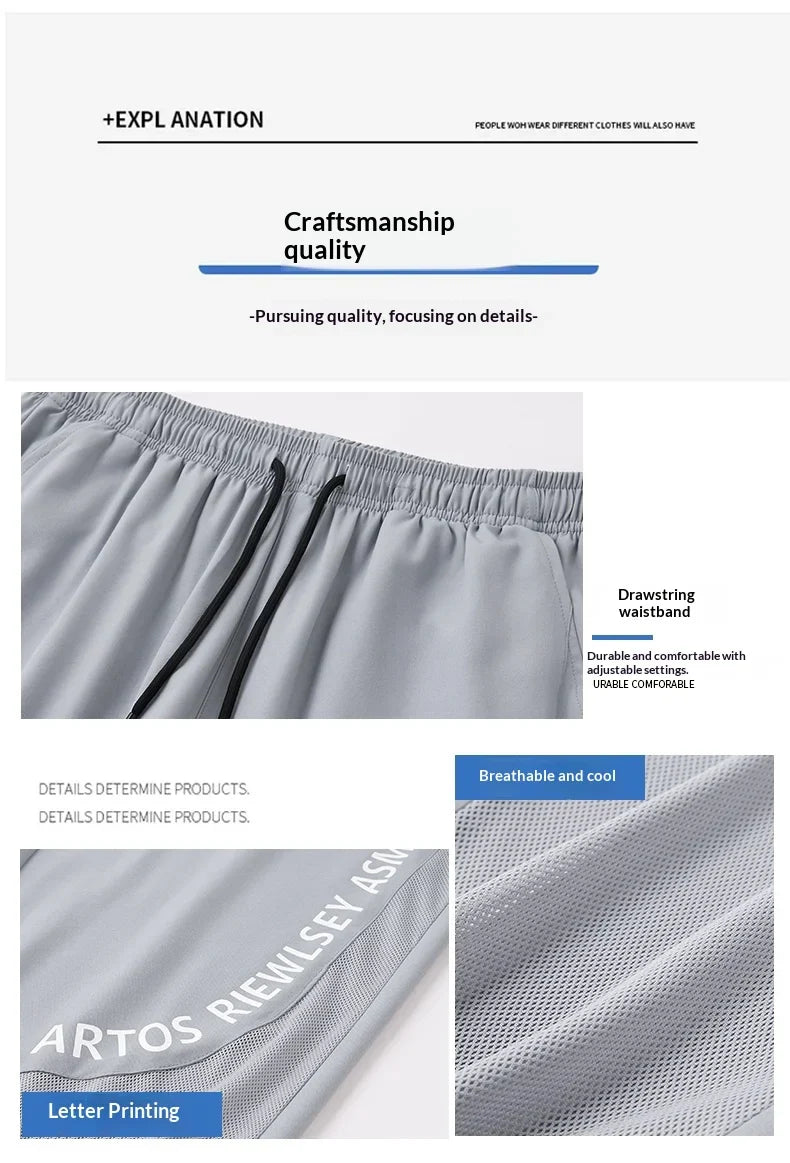 Men's Ice Silk Pants, Summer Thin Mesh Breathable Sports Loose Casual Long Pants, Cool Touch, Mosquito Proof Pants
