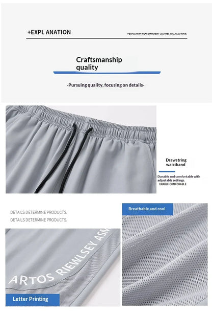 Men's Ice Silk Pants, Summer Thin Mesh Breathable Sports Loose Casual Long Pants, Cool Touch, Mosquito Proof Pants