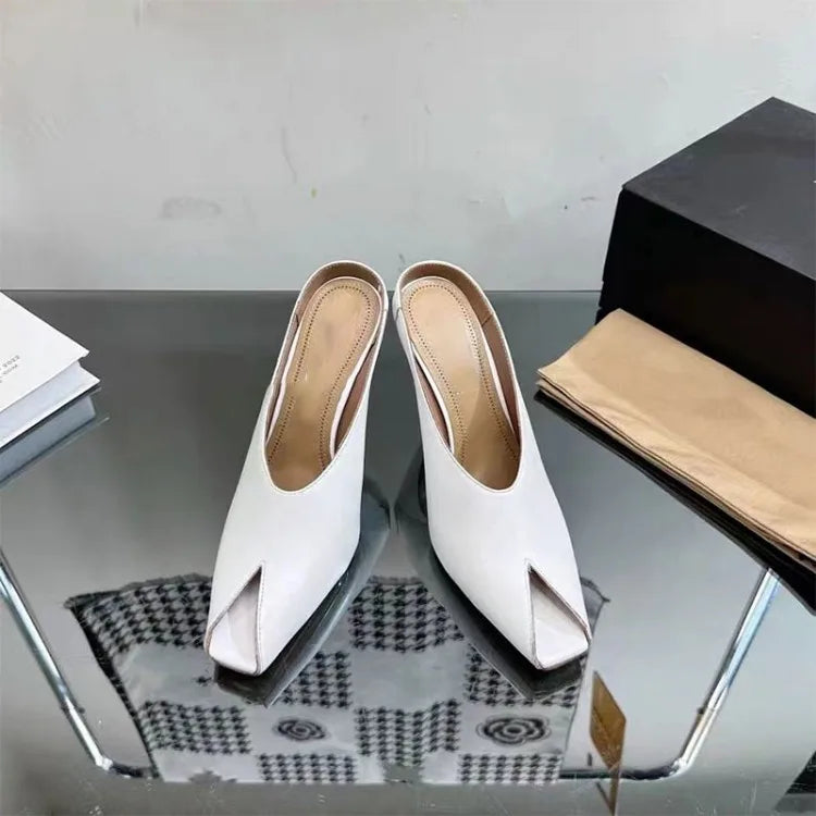 Show Style 10.5cm High Heel Fish Mouth Sandals Spring/Summer Black and White Fashion Sexy Professional Commuter Slippers Size 43