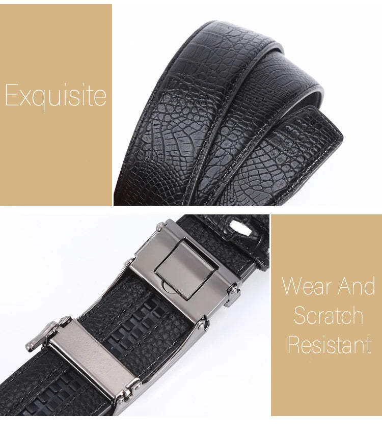 Men's Belt Fashion Crocodile Pattern Belt Alloy Automatic Buckle Strap Casual Business Style Jeans Belt