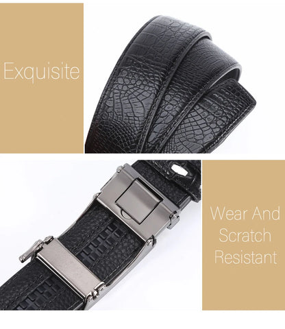 Men's Belt Fashion Crocodile Pattern Belt Alloy Automatic Buckle Strap Casual Business Style Jeans Belt