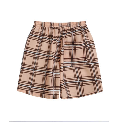 Men's Summer Elastic Digital Print Plaid Beach Board Shorts Men Checkered Beach Short Pants for Vacation