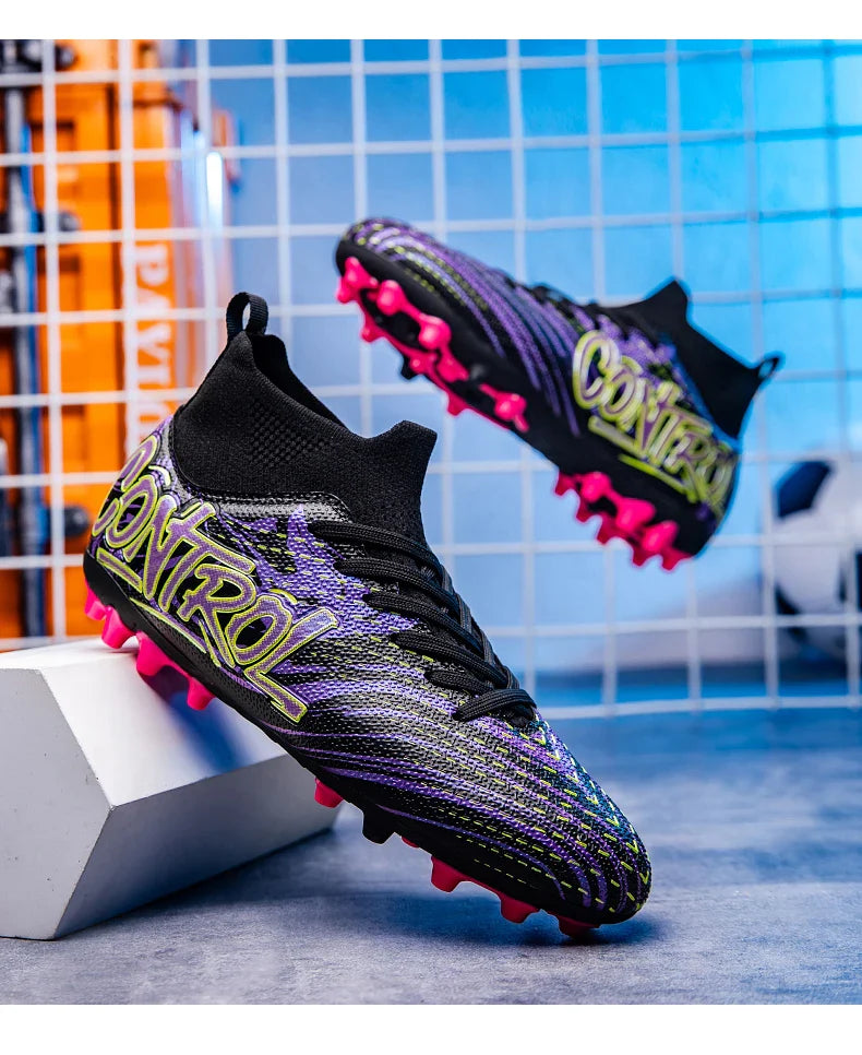 Unisex High-Top Soccer Cleats Non-Slip Football Boots Breathable Training Outdoor Grass Sneakers Men Women Professional Match