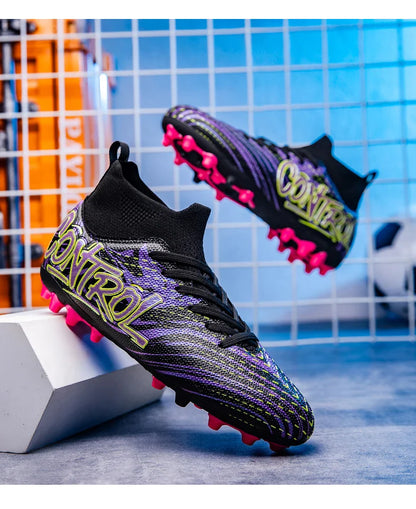 Unisex High-Top Soccer Cleats Non-Slip Football Boots Breathable Training Outdoor Grass Sneakers Men Women Professional Match