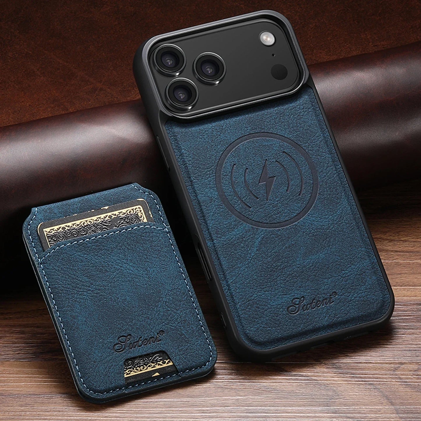 Wireless Charging Phone Case Magnet Card Holder Stand Faux Leather For iPhone 17 Pro Max 16 Plus 15 14 13 12